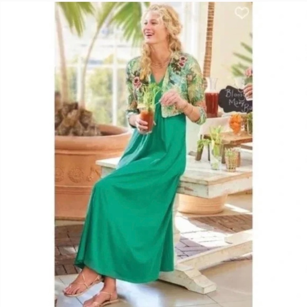 Soft Surroundings Women's Parakeet Green Antonia Maxi-Sleeveless Dress.